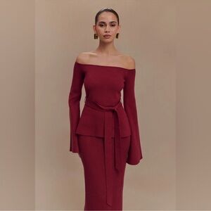 Meshki Kyle off shoulder knit top cherry red new with tags Large L